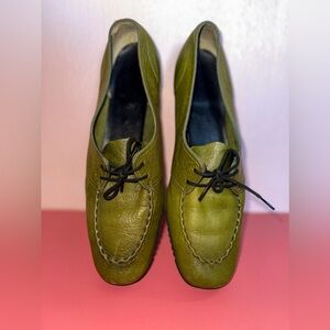 Olive Green Vintage Paradise Kittens Leather Oxford Shoes Size 8.5